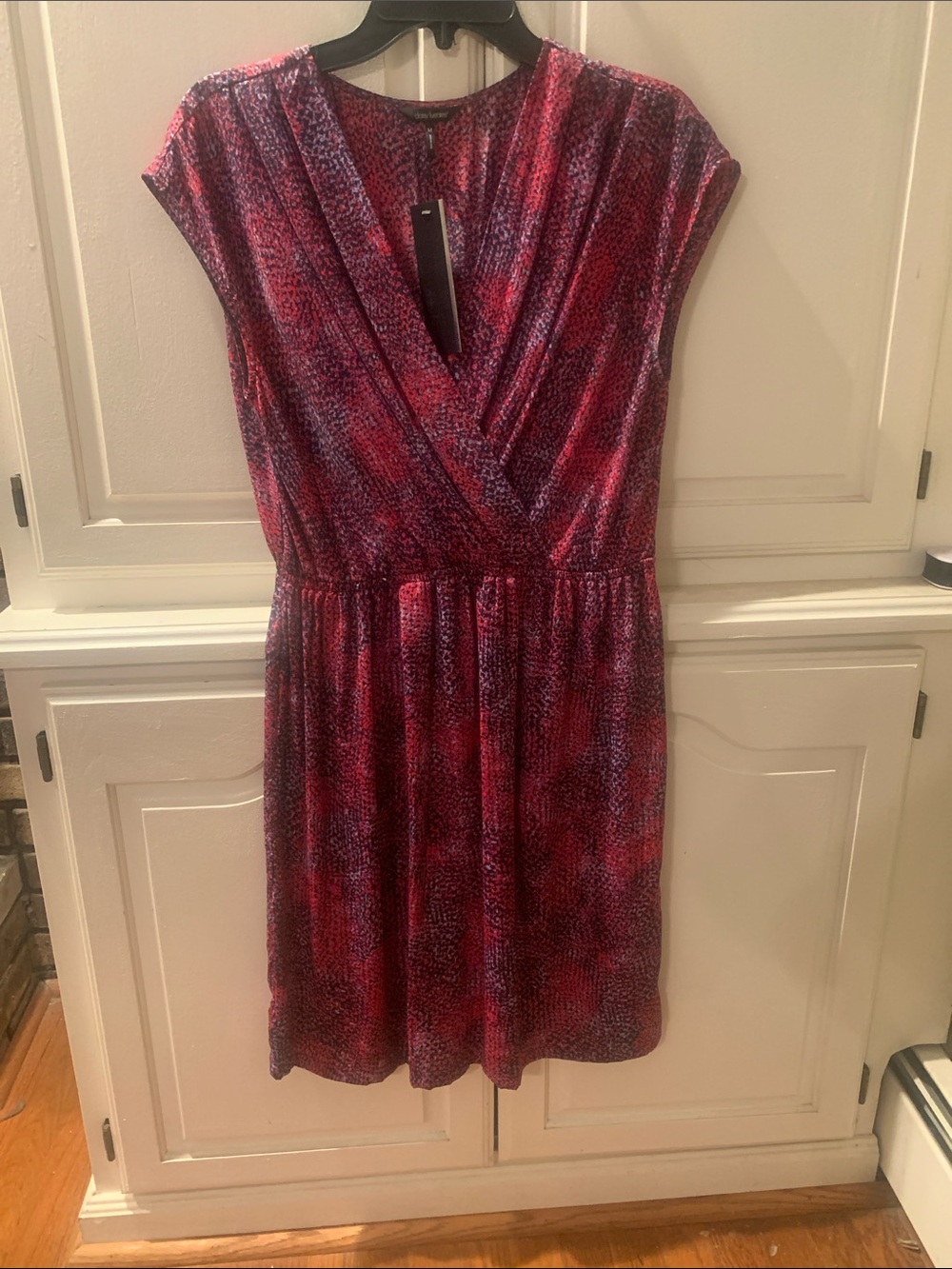 Daisy Fuentes Red and Purple Faux-Wrap Cap Sleeve Dress Medium NWT